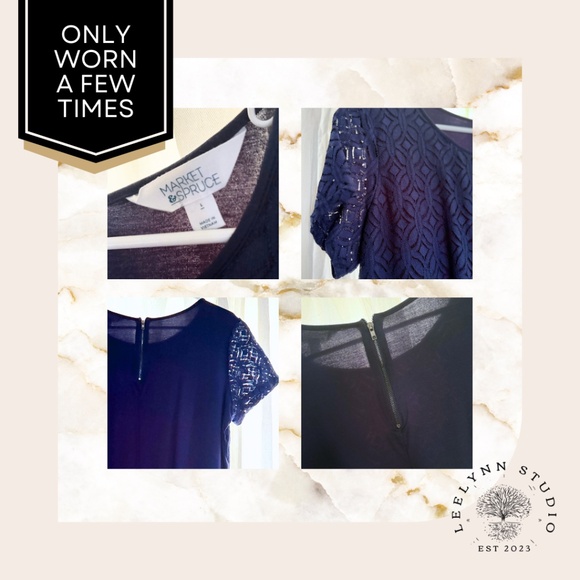 Market & Spruce Blue Lace Blouse - Picture 2 of 8